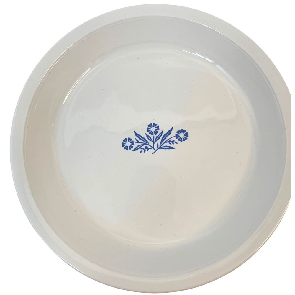 VTG Corning Ware P-309 9-Inch Pie Plate White With Blue Corn Floral Design 8411